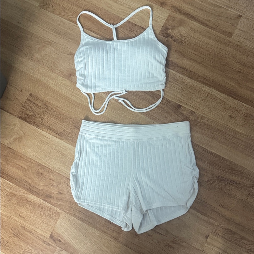 Hollister White Ribbed Crop Top and Shorts Set